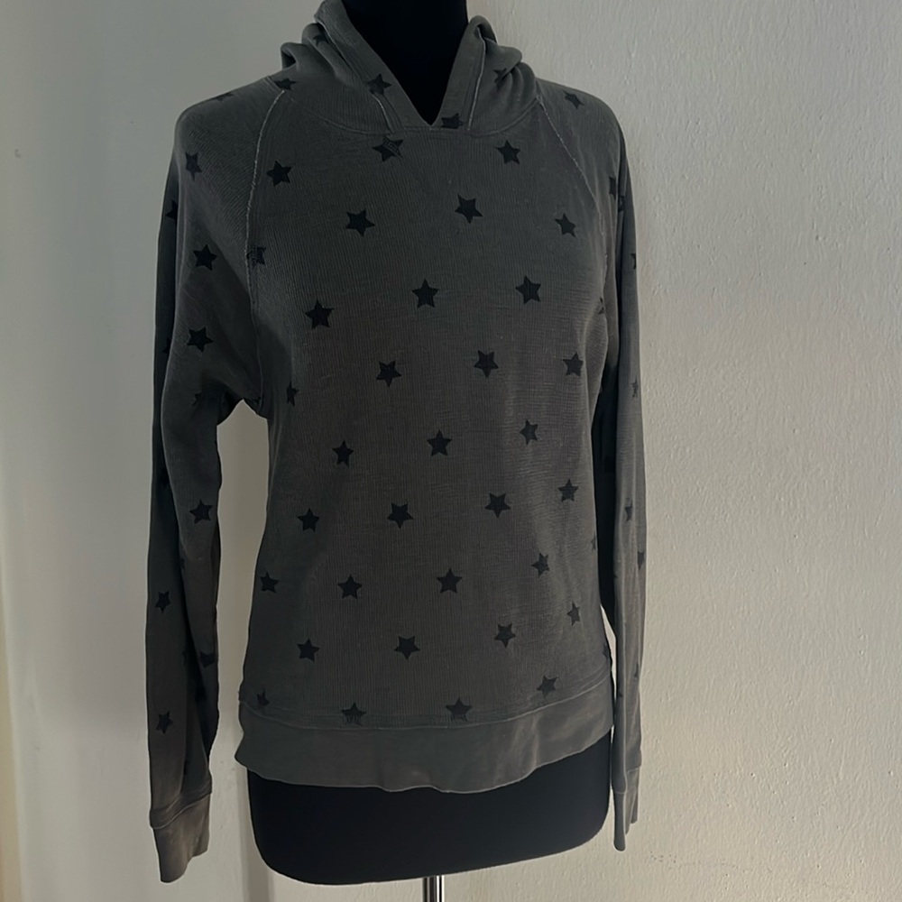 Lucky brand medium hoodie stars waffle weave olive greenn